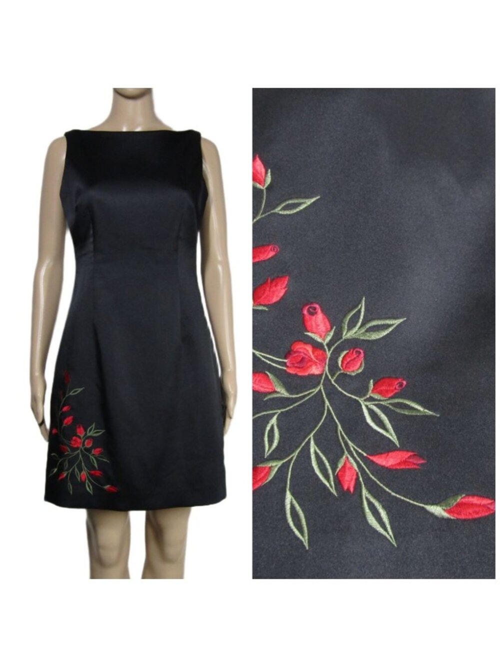 VTG Laundry Shelli Segal 90s Minimalist Shift Embroidered floral  Dress 6